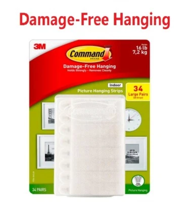 3M Command Picture Hanging Strips Larger Damage-Free 34Pairs/68Strips Holds 16lb - Image 1 of 4