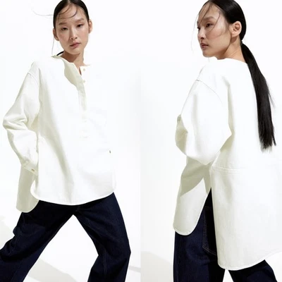 NUEVO CON ETIQUETAS H&M Camisa Popover Blanca Algodón Túnica Talla Grande XS Botón Delantero Para Mujer Foto 1 de 4