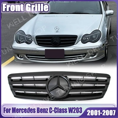 Gloss Black Front Upper Grille W/Star For Mercedes Benz W203 01-07 C320 C350 C32 Foto 1 de 4