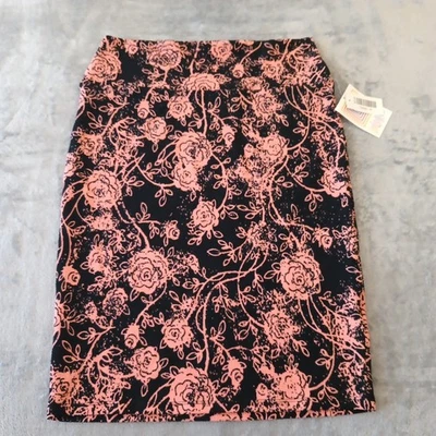 Falda LuLaRoe Cassie Mediana Rosa Negra Floral Hasta la Rodilla Pull On Lápiz Nueva Foto 1 de 4