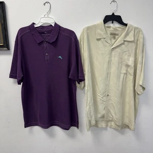 2- Tommy Bahama Silk Shirt Cream/ Cotton Shirt Purple XL - Picture 1 of 9