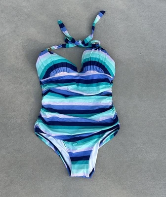 Victoria Secret Forever Sexy Traje de Baño Halter Push Up Acanalado 1 pieza Grande Rayas Foto 1 de 4