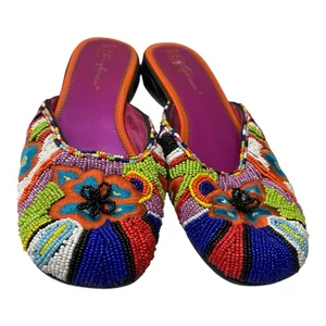Paraphrase Beaded Rainbow Color Flats Slides Shoe Size 9 Key Largo Embroidered - Picture 1 of 7