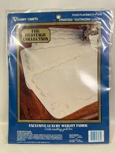 Vogart Crafts Placemats Stamped Embroidery Wild Rose Printed Cutwork Look 8793B - Picture 1 of 7