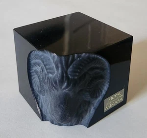 Hoya Crystal Mikasa Japan Ram's Head Black Paperweight 2 5/8" X 2 1/2" - Picture 1 of 4