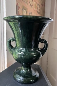 Vintage Ceramic Urn Planter Double Handle Forest Green Footed 9" Greek Revival - Picture 1 of 13
