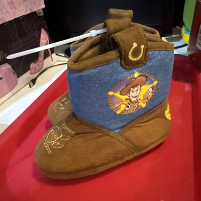Disney Pixar Toy Story Sheriff Woody Boot Slipper Toddler Size 9/10 Brown Denim - Image 1 of 4