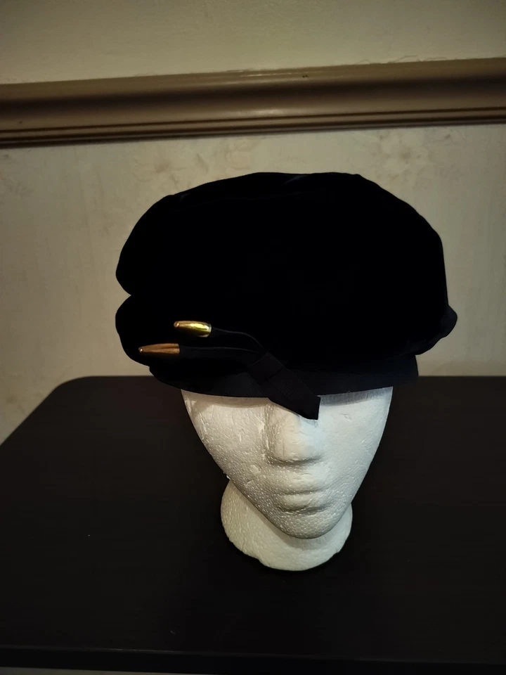  Boina feminina de veludo azul - 22" circunferência  - Imagem 1 de 4