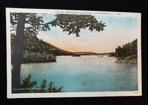 🌟 VINTAGE 1927 LOG BAY AND FRENCH MOUNTAIN LAKE GEORGE NEW YORK POSTCARD - Foto 1 di 2