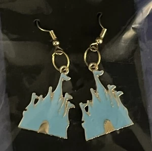 Disney’s Cinderella’s Castle French Wire Earrings Enamel on Gold Tone Metal - Picture 1 of 2