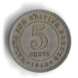 1953 Malaya and British Borneo 5 Cents World Coin - KM# 1 - Picture 1 of 2
