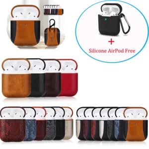 AirPod Protective Case 2&1 Leather /Silicone AirPods Case Cover Skin w Keychain - Picture 1 of 35