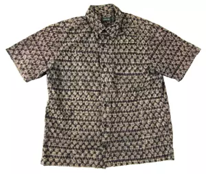 Camisa Floral De Colección Orvis 100% Algodón Kalamkari Estampado en Bloque India Marrón Verde Hombres L - Imagen 1 de 5
