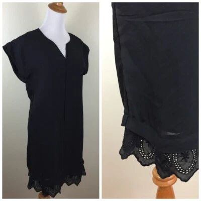Vestido MADEWELL Negro Vieira Encaje Dobladillo Bolsillos Cuello en V Manga Corta Para Mujer Talla XS Foto 1 de 4