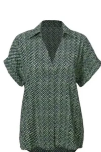 Cabi Nuevo Nuevo Con Etiquetas Replay Top #6307 Negro Blanco Verde Patrón XXS - XL Antes $92 - Imagen 1 de 3