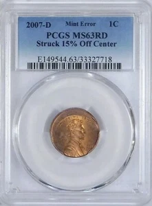 2007-D Mint Error 1C PCGS MS63RD Struck 15% Off Center - Picture 1 of 3