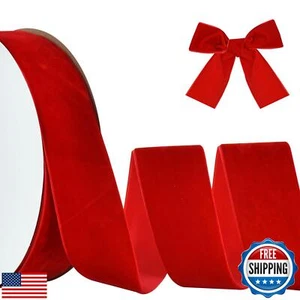 TONIFUL Red Velvet Ribbon 2 Inch x 25yds, Vintage Velvet Wide Ribbons, for Ch - Picture 1 of 5