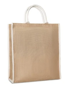 Bolsa de compras de yute ecológica paleta y recorte de algodón 38x16x42 cm manijas cortas - Imagen 1 de 3