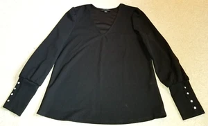 Womens Top-BOSTON PROPER-black knit w/rhinestone buttons whimsigoth Old Money-L - Picture 1 of 5