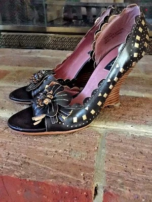 N.Y.L.A. 4 J Crew Sexy CUERO MUJER TACHONADO Cuñas TACONES ALTOS ZAPATOS TALLA 7 ❤  Foto 1 de 4