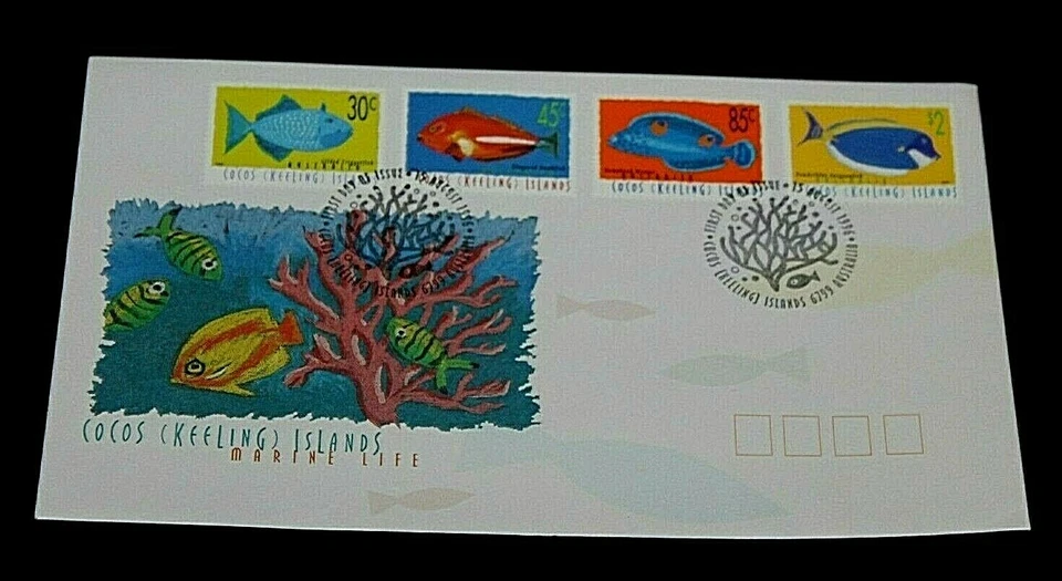 COCOS KEELING ISLAND 1996 MARINE LIFE,FISH SET OF 4 ON  FIRST DAY COVER — 第 1/1 张图片