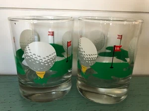 Vintage Morgan Designs Golf Ball Green Lowball Rocks Cocktail Glass Set 2 - Picture 1 of 1