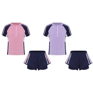 Kids Girls Swimsuit Tankini Rash Guard Front Zipper Swimwear 2Pcs Summer Pool - Picture 1 of 20