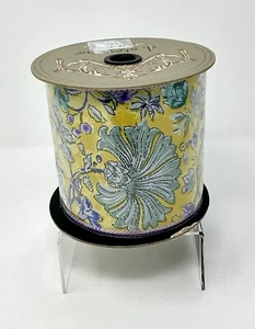 D. Stevens Ribbon 4” X 10 Yds. NEW Sealed Floral Pattern Yellow & Purple - Picture 1 of 4