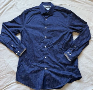 Tommy Hilfiger Dress Shirt Slim Fit Blue Pattern Dots Men’s Large Thflex Supima - Picture 1 of 12