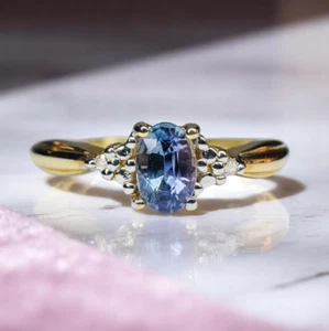 10K Gold- Natural Ceylon Sapphire & Diamond Ring- Sz 7.25- Purple Sapphire- 1g - Picture 1 of 24