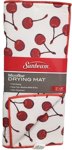 Microfiber Reversible Dish Drying Mat (15" x 20") RED RETRO CHERRIES, SUNBEAM - Picture 1 of 8