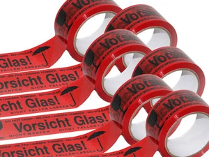 6 Rollen VORSICHT GLAS Klebeband Paketband Warn-Klebeband rot 48 mm x 66 Meter - Bild 1 von 1