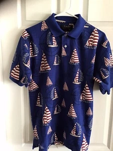 C & B SPORT By Croft & Barrow Red,White,Blue Polo Shirt Sailboat Patriotic Sz. S - Picture 1 of 5