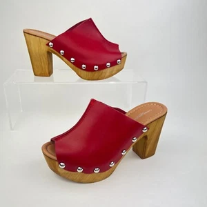Charles David Italy Chunky Wood High Heel Platform Red Leather Slides US 6.5 - Picture 1 of 16