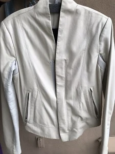 Veda Gray beige Light Paper Soft Women's Size M Zip Leather Jacket $990 - Picture 1 of 11