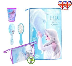 Official Disney Frozen Filled Travel Toiletry Bag;Hair Brush- Hand Towel-Cup.