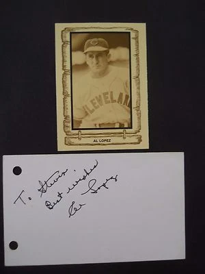 Al Lopez Autograph 3" X 5" Index card with Baseball card Manager HOF - Image 1 of 2