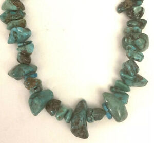 Genuine Turquoise Bead Necklace Natural Large Chunk 27" Length Vintage NA .49 lb