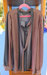 Chemisier Ann Taylor imprimé floral manches longues polyester noir rose cravate devant tunique M - Photo 1 sur 7