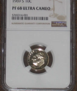 1969 S Proof Roosevelt Dime NGC Grade PF68 Ultra Cameo UCAM 10c high grade PR - Picture 1 of 3