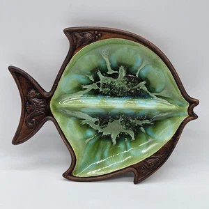 Treasure Craft Keramik Fischform Schale Ozean Motiv grün braun Made in USA 8,75" - Bild 1 von 7