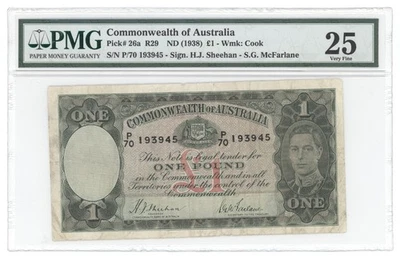 1938 R 29 ND Austrailia 1 Pound  #26a PMG VF 25 - Image 1 of 2