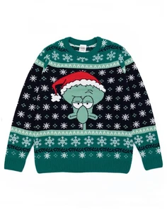 SpongeBob SquarePants Green Squidward Christmas Jumper Mens - Picture 1 of 33