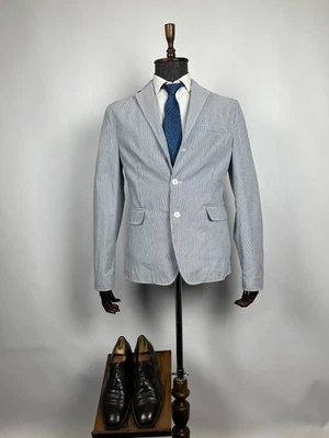 Dsquared Men's White Blue Striped Unlined Italian Blazer Jacket Size UK 42 EU 52 - Image 1 of 4