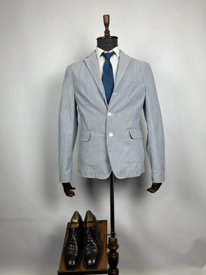Dsquared Men's White Blue Striped Unlined Italian Blazer Jacket Size UK 42 EU 52 - Image 1 of 4