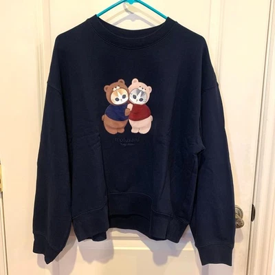 NWT Mofusand x Uniqlo Collab Teddy Meow Printed Embroidered Sweatshirt in Navy M - Image 1 of 4