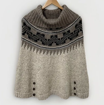 American Eagle Cowl Neck Poncho Women's XS/S Brown Chunky Knit Cape Fair Isle - Image 1 of 4