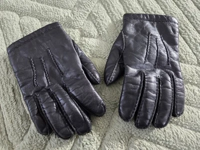 Guantes de cuero negros vintage Aris con forro de lana talla S equipo de esquí retro para conducción Foto 1 de 4