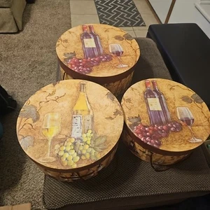 14 13 12" Round Wine Grapes Hat Box Hat Storage With Lid and Rope - Picture 1 of 18