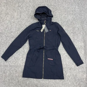 Tommy Hilfiger Jacket Womens XS Black Hailey Belted Hooded Water Resistant Long - Picture 1 of 16